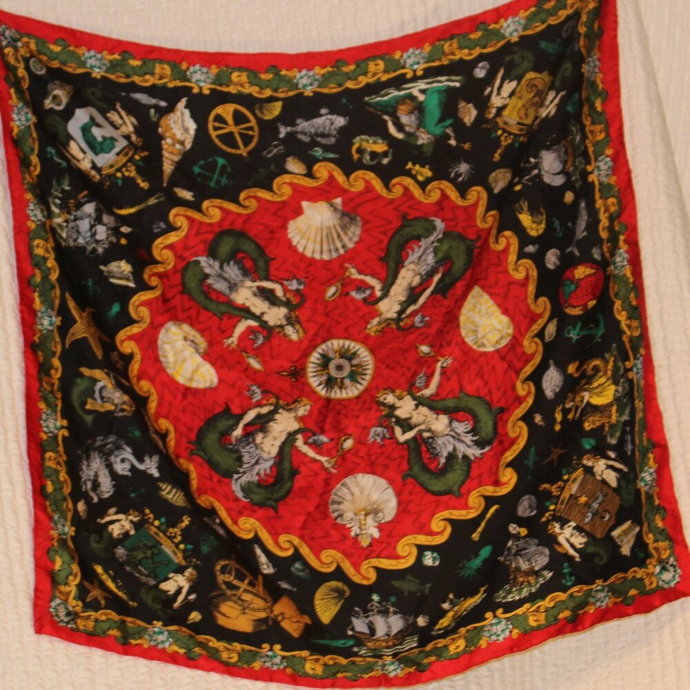 1989 ENGLISH ECCENTRICS Merman Silk Print Scarf designed by Helen Littman 35"